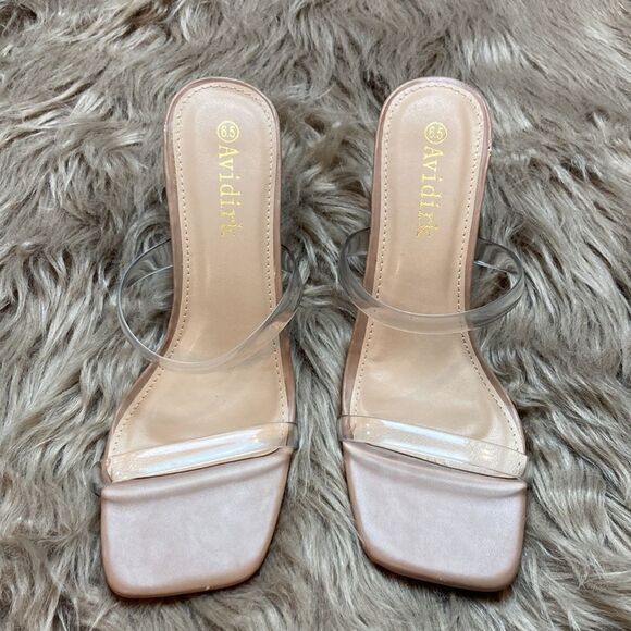 Avidirk Square Open Toe Backless Block Heeled Sandal- Double Clear Strap Slip On - Picture 2 of 14